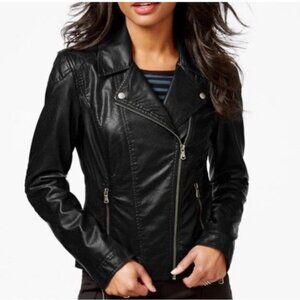 Celebrity Pink Womens Black Faux Leather Moto Biker Jacket Size S Grunge Baddie